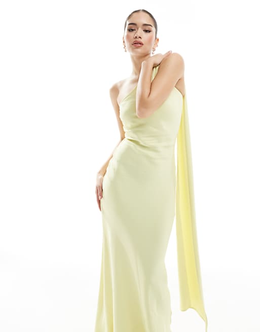 Maids To Measure Bridesmaid One Shoulder Scarf Maxi Dress In Lemon