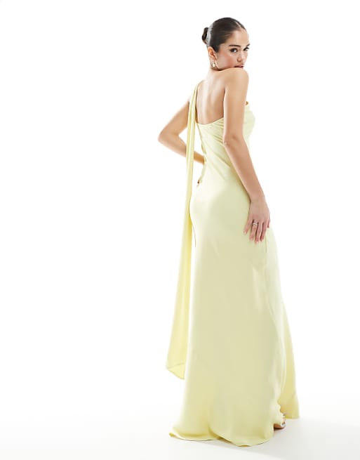 Maids To Measure Bridesmaid One Shoulder Scarf Maxi Dress In Lemon