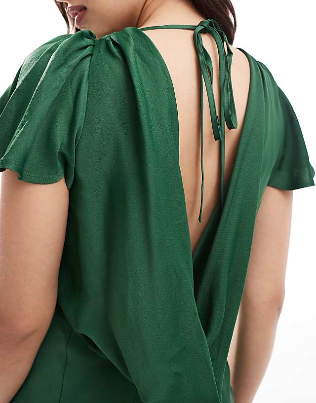 Maids To Measure Bridesmaid Short Sleeve Cowl Back Maxi Dress In Emerald