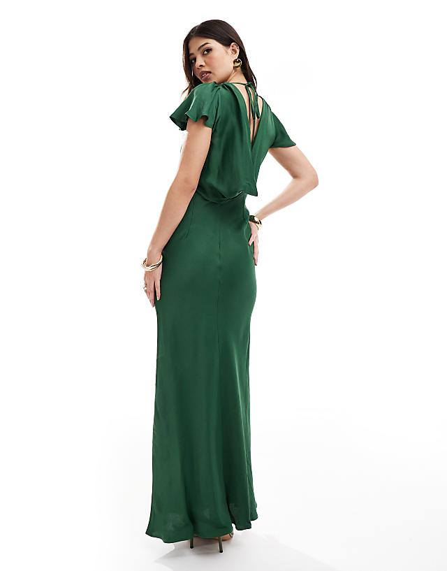 Maids To Measure Bridesmaid Short Sleeve Cowl Back Maxi Dress In Emerald