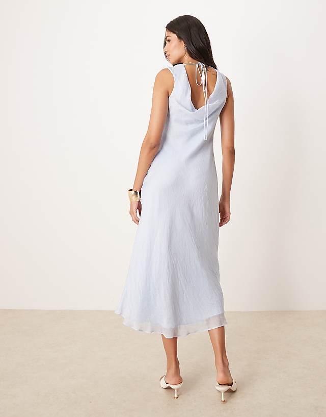 Mango Cowl Neck Open Back Maxi Dress In Pale Blue