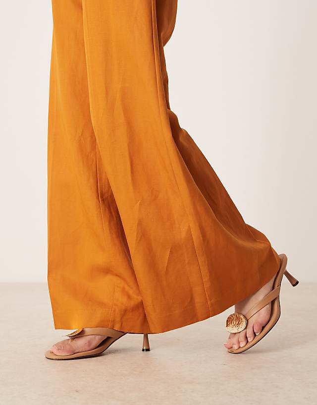Mango Linen Mix Bandeau Jumpsuit In Burnt Orange