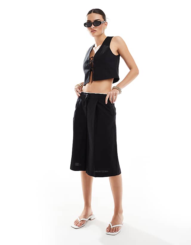 Mango Linen Waistband Detail Co-ord Shorts In Black