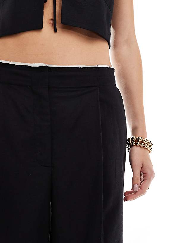Mango Linen Waistband Detail Co-ord Shorts In Black