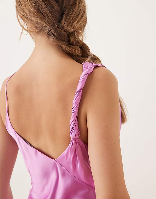 Mango One Shoulder Satin Midi Dress With Side Split In Pink