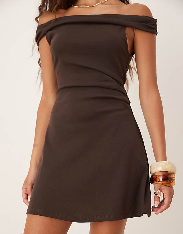Mango Slinky One Shoulder Mini Dress In Chocolate