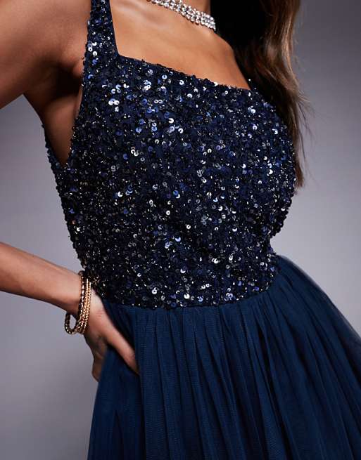 Maya Embellished Strappy Bridesmaid Maxi Dress In Navy