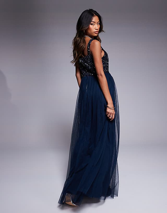 Maya Embellished Strappy Bridesmaid Maxi Dress In Navy