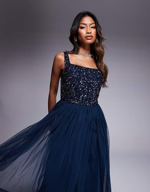 Maya Embellished Strappy Bridesmaid Maxi Dress In Navy