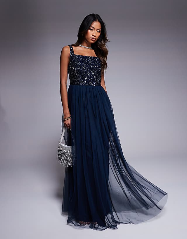 Maya Embellished strappy bridesmaid maxi dress in navy