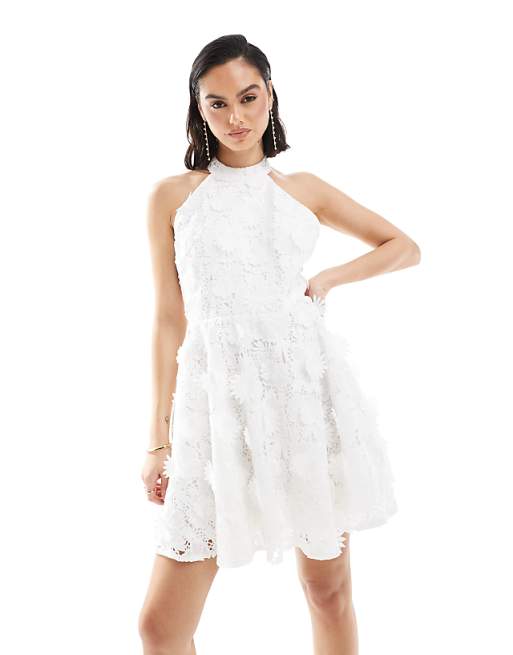 Maya Halter neck floral lace mini dress in white