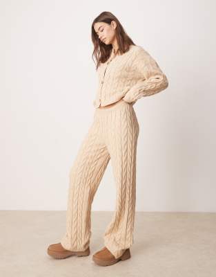 Miss Selfridge Knitted Cable Cardigan And Wide Leg Trouser Co Ord In Oatmeal