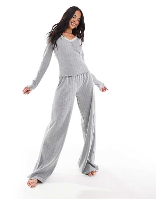Miss Selfridge lace trim pointelle long sleeve top co ord