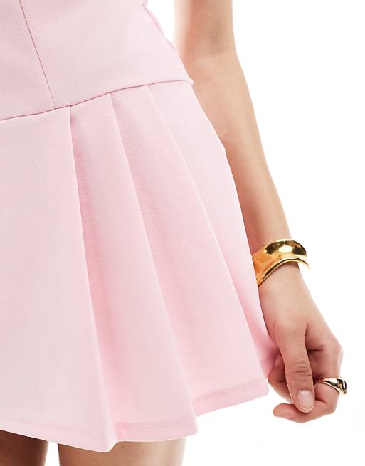 Miss Selfridge Lined Scuba Pleated Dropwaist Dress In Pink