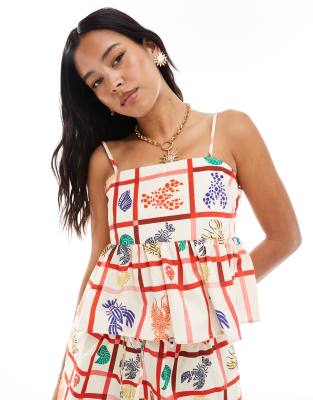 Miss Selfridge Linen Baby Doll Cami Co-ord In Lobster Print