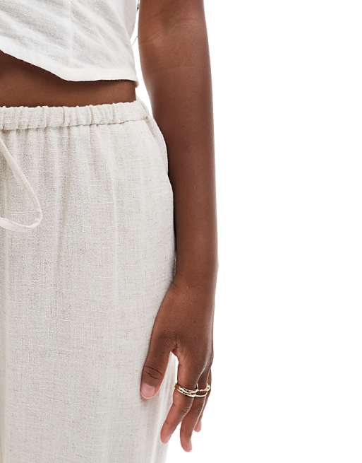 Miss Selfridge Linen Blend Drawstring Waist Wide Leg Trousers In Stone