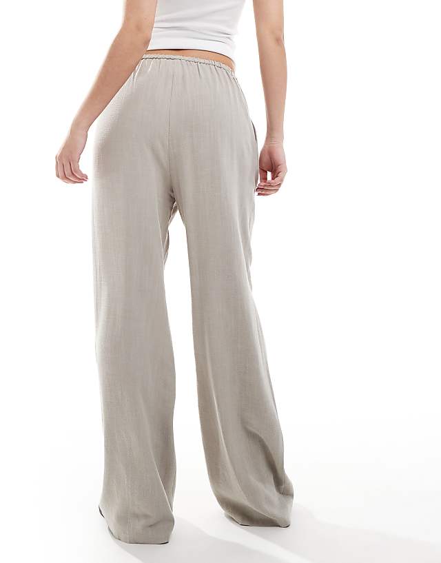 Miss Selfridge Linen Blend Drawstring Waist Wide Leg Trousers In Taupe