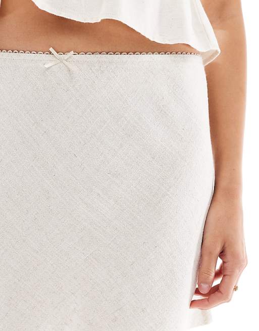 Miss Selfridge Linen Blend Mini Skirt In Stone