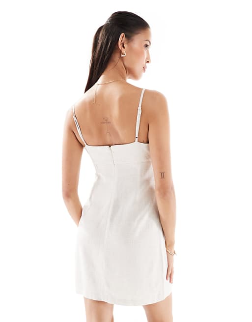 Miss Selfridge Linen Blend Split Hem Cami Dress In Stone