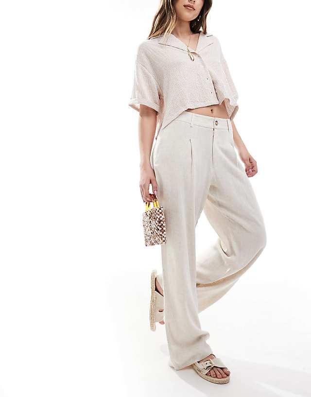 Miss Selfridge linen blend tailored wide leg trousers in stone