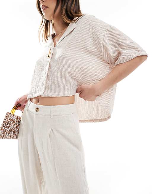 Miss Selfridge Linen Blend Tailored Wide Leg Trousers In Stone