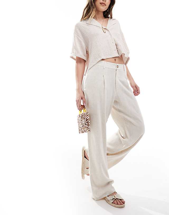 Miss Selfridge linen blend tailored wide leg trousers in stone
