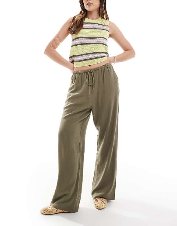 Miss Selfridge Linen Drawstring Waist Wide Leg Trousers