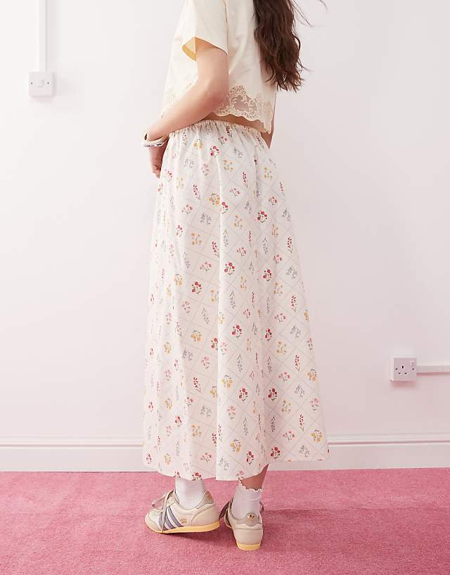 Miss Selfridge Linen Midi Slip Skirt In Cream Floral Print