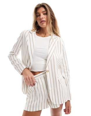 Miss Selfridge Linen Pinstripe Blazer Co-ord In Neutral Stripe