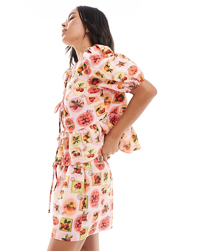 Miss Selfridge Linen Short Co-ord In Fruit Print