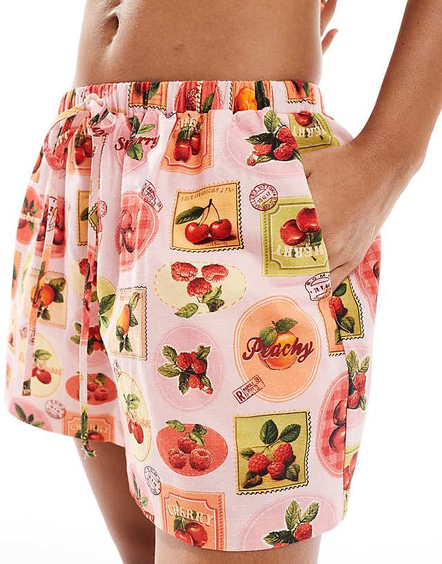 Miss Selfridge Linen Short Co-ord In Fruit Print