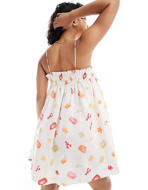 Miss Selfridge Linen Smock Mini In Fruit Print