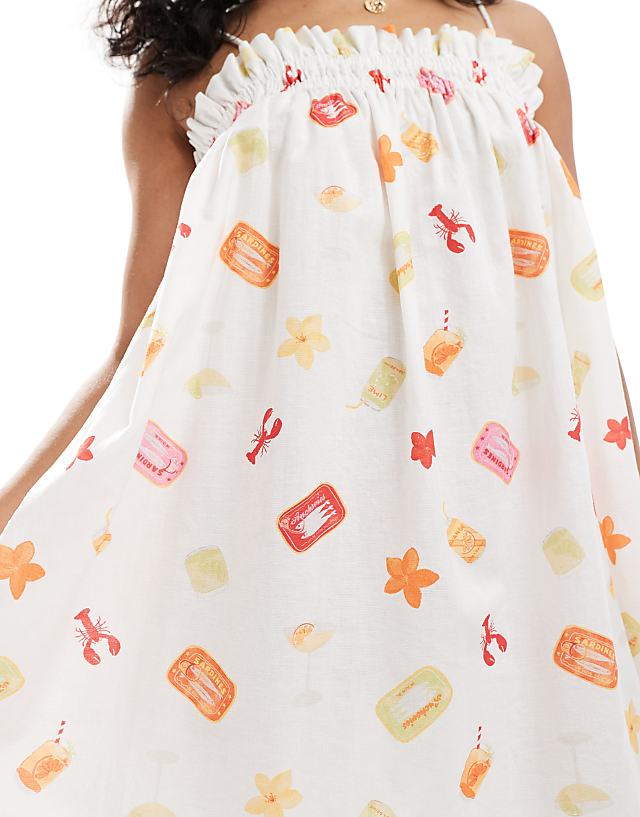 Miss Selfridge Linen Smock Mini In Fruit Print