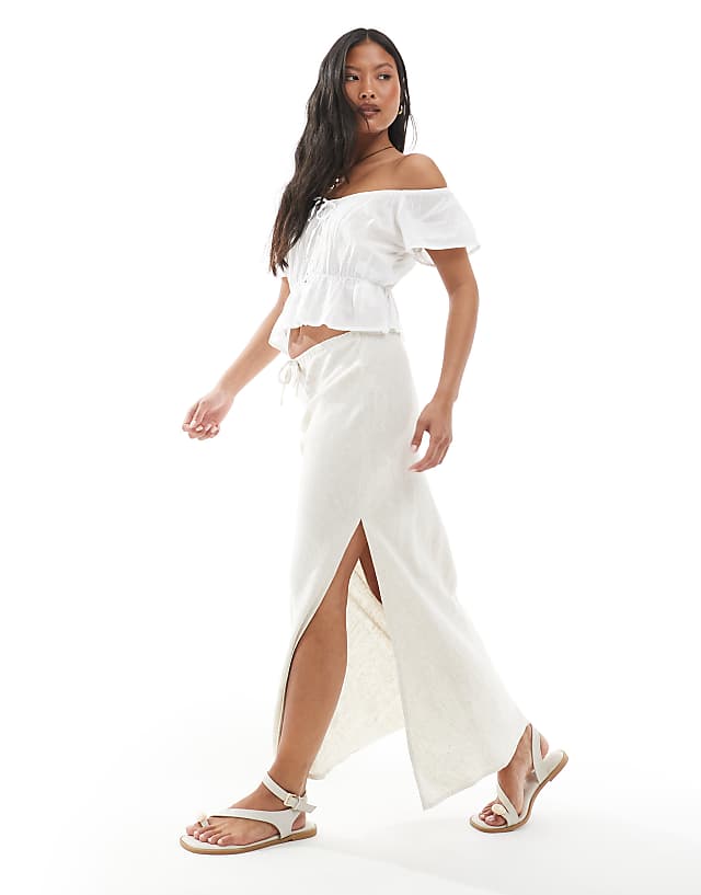 Miss Selfridge Petite Linen Blend Bias Maxi Skirt In Stone
