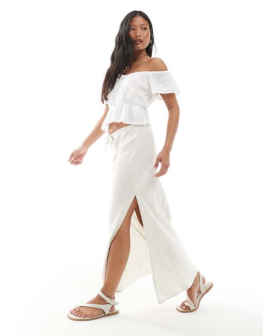 Miss Selfridge Petite Linen Blend Bias Maxi Skirt In Stone