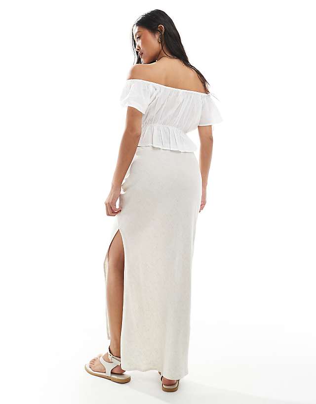 Miss Selfridge Petite Linen Blend Bias Maxi Skirt In Stone