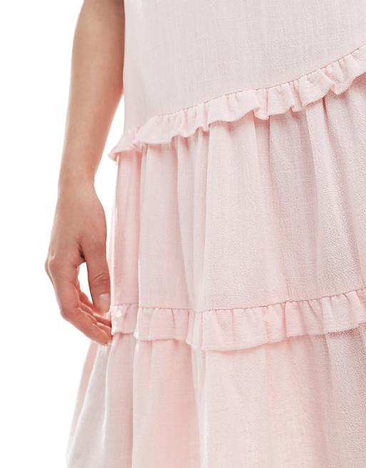 Miss Selfridge Tiered Linen Mini Dress In Pink