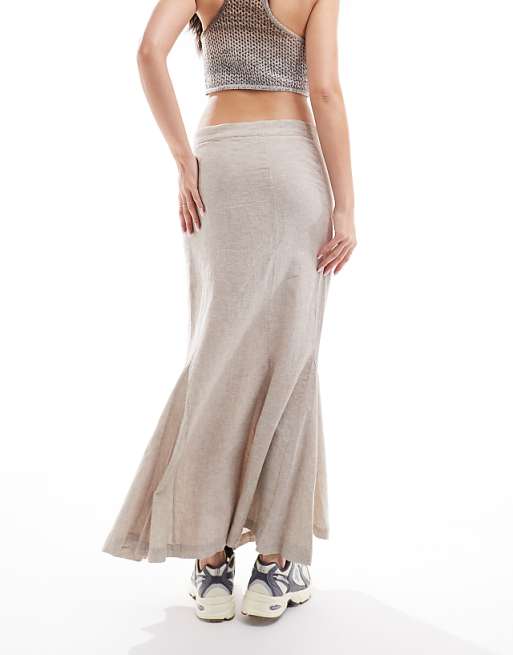 Monki Longline Linen Maxi Tube Mermaid Skirt In Beige