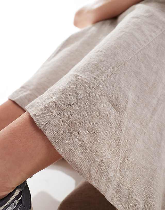 Monki Longline Linen Maxi Tube Mermaid Skirt In Beige