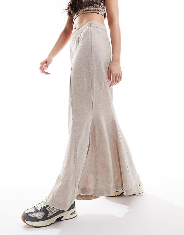 Monki Longline Linen Maxi Tube Mermaid Skirt In Beige