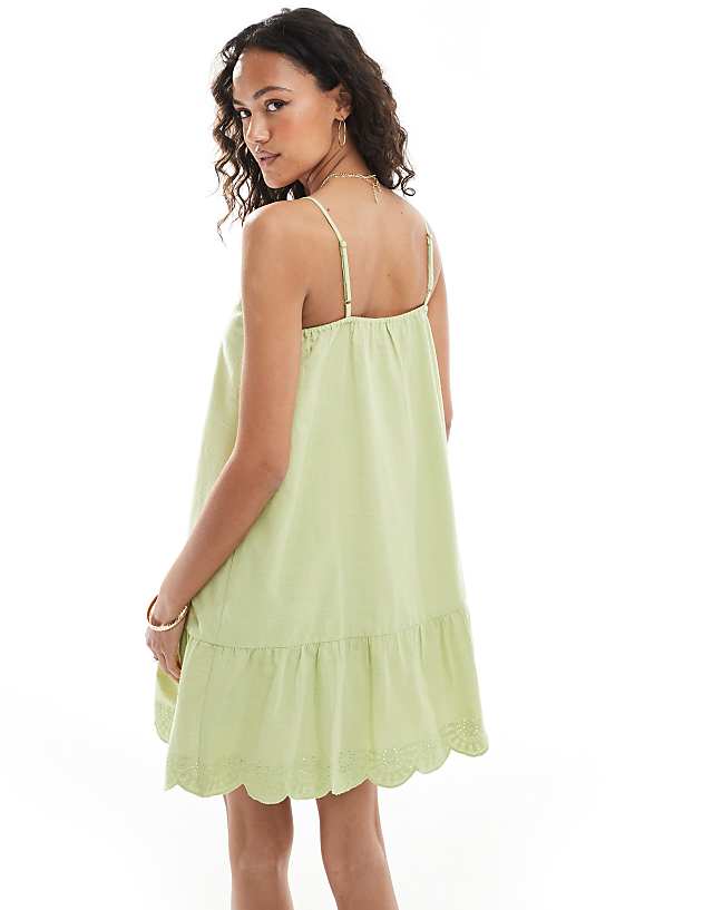 Native Youth Linen Cami Mini Dress In Sage Green