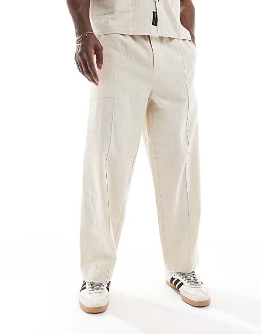 Native Youth Relaxed Linen Trousers With Cornelli Embroidery Co-ord In Cream