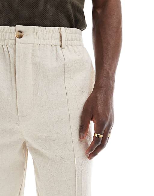 Native Youth Relaxed Linen Trousers With Cornelli Embroidery Co-ord In Cream