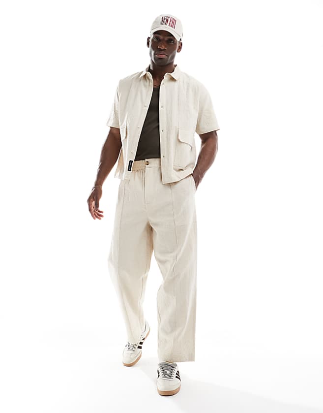 Native Youth relaxed linen trousers with cornelli embroidery co-ord in cream