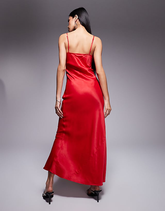 Never Fully Dressed Embellished Hotfix Satin Maxi Dress In Red