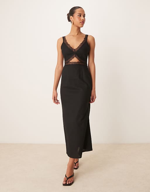 Never Fully Dressed Mimi Linen Cut-out Midaxi Dress In Black