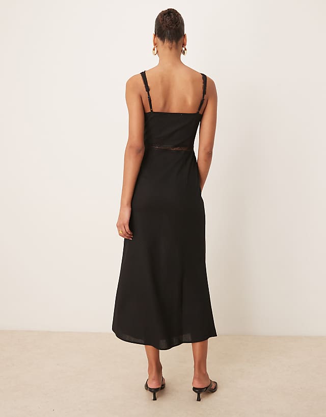 Never Fully Dressed Mimi Linen Cut-out Midaxi Dress In Black