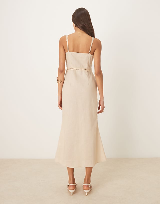 Never Fully Dressed Mimi Linen Cut-out Midaxi Dress In Oatmeal