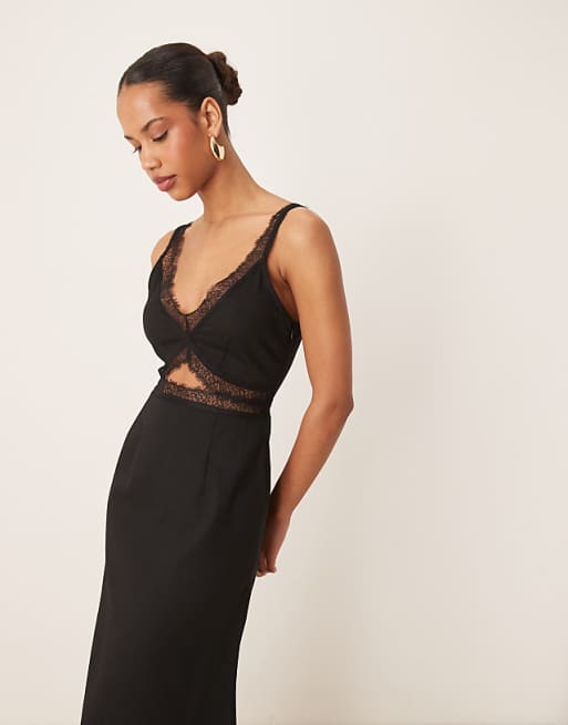 Never Fully Dressed Mimi linen cut-out midaxi dress in black