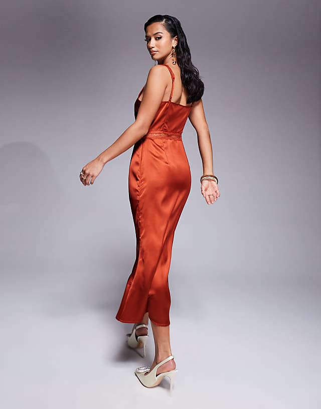 Never Fully Dressed Petite Mimi Lace Cut-out Slip Midaxi Dress In Rust